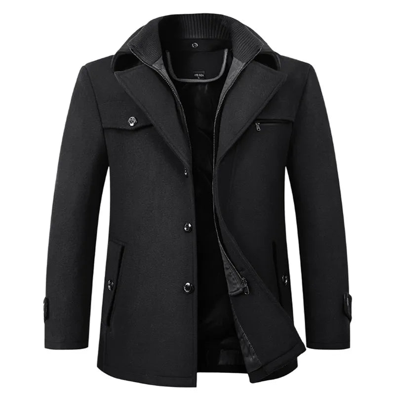 Men's Autumn Winter Fashion High-End Atmosphere Long Thickened Wool Overcoat Middle-Aged Men's Stylish Woolen Coat