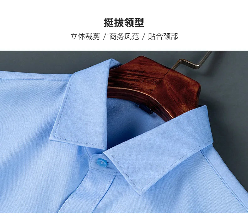Men's short-sleeved shirt Business casual tooling solid color high-quality non-ironing slim fashion trend top shirt white shirt