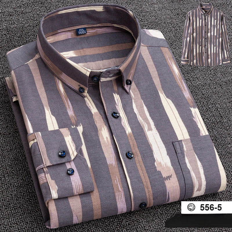 New in shirt plus size 7XL100%cotton fashion long-sleeve shirts for men casual print striped tops elegants single pocket clothes