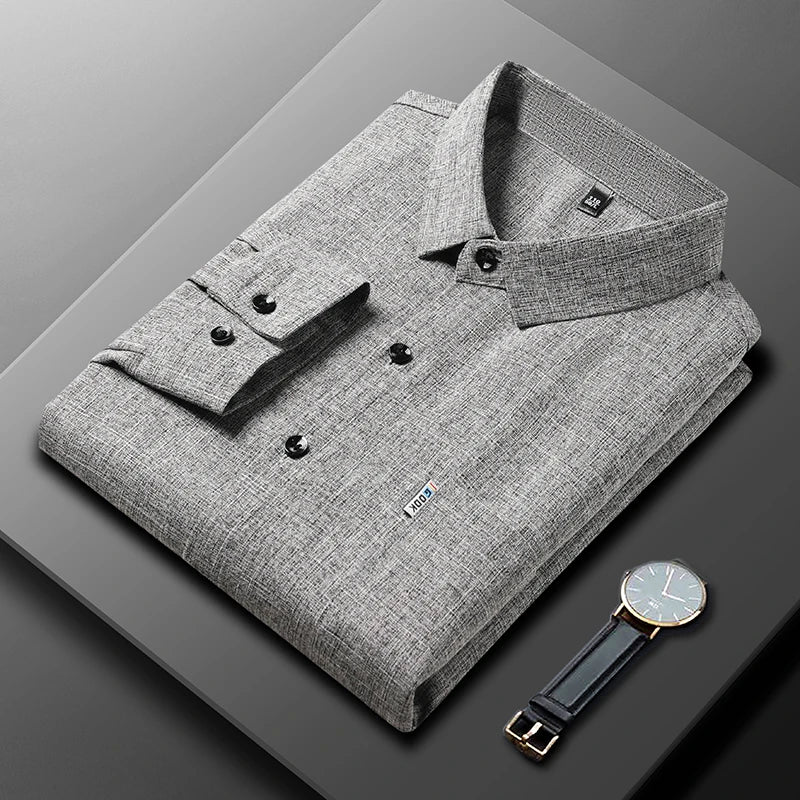 New Men's Business Casual Long Sleeved Printed Shirt with Wrinkle Resistance No Ironing Comfortable All Season Versatile Top