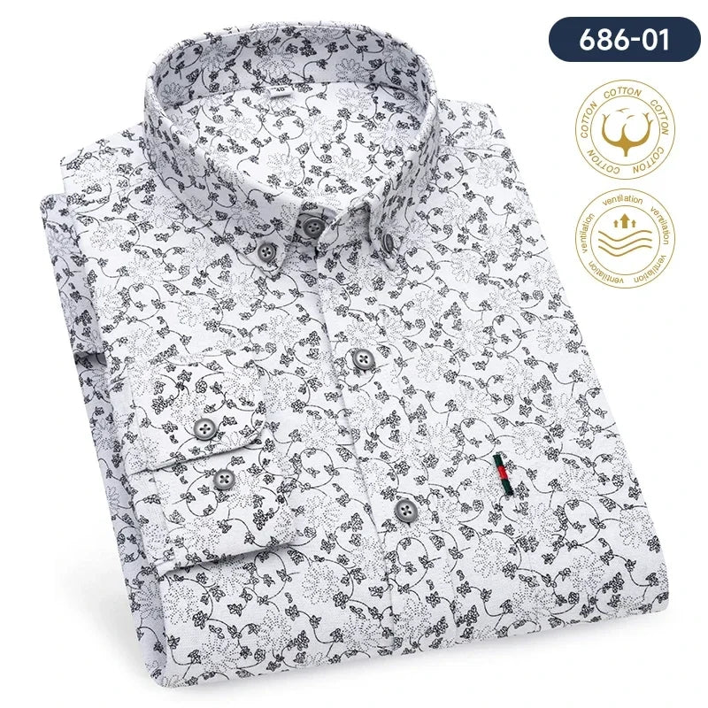 New in shirt plus size 7XL100%cotton fashion long-sleeve shirts for men casual print striped tops elegants single pocket clothes