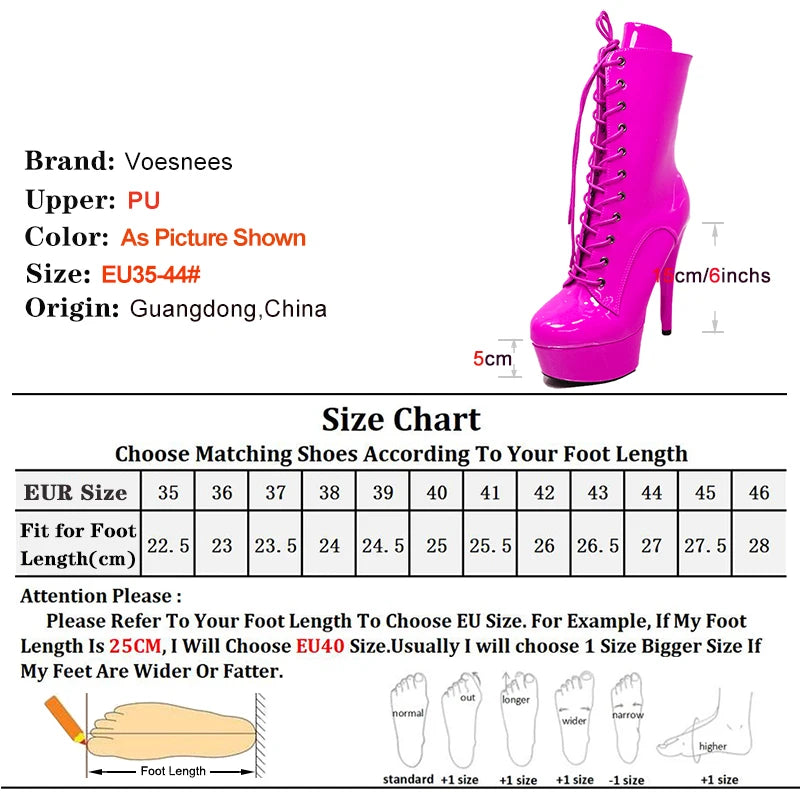 Sexy Black 15cm High Heel Women Ankle Boots Zippered Lace-Up Platform Stripper Shoes Western Style Pole Dancing Boots for Women