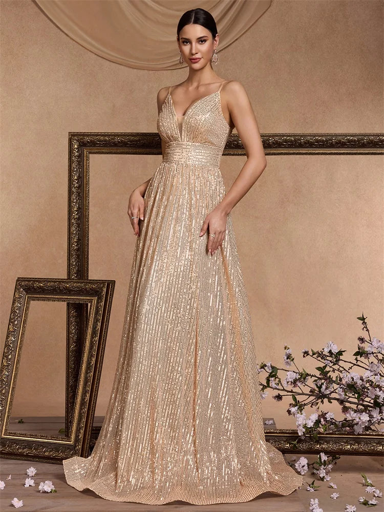 Elegant Sexy Backless Sequins Evening Dress Long 2025 Mermaid Formal Gown Women Wedding Party Dresses Caicktail Graduation  Prom