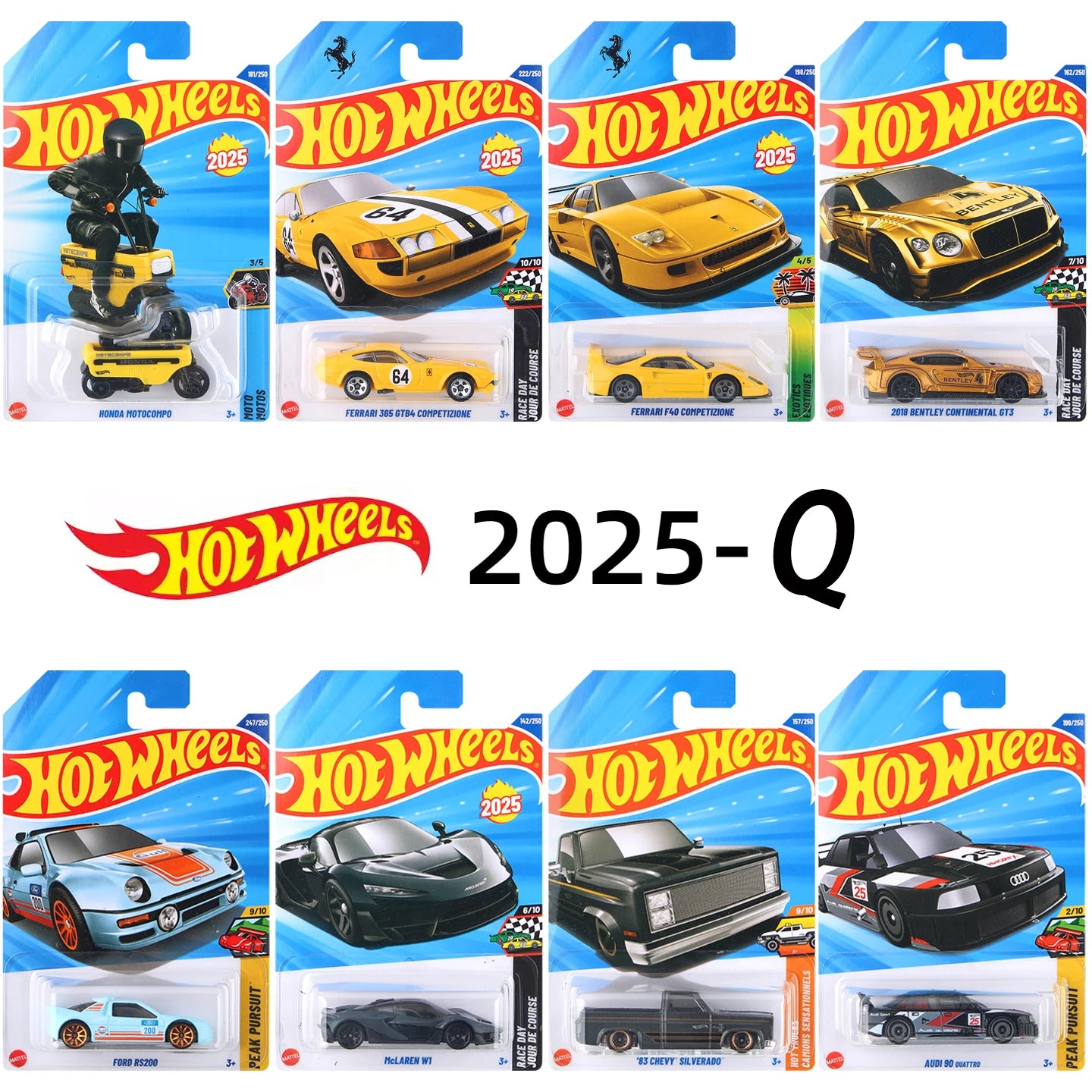 Hot Wheels C4982 2025-Q Case Alloy Cars,Ferrari SF90/F40/365 GTB4 Chevy Silverado,1:64 Diecast Model Collection toys for kids