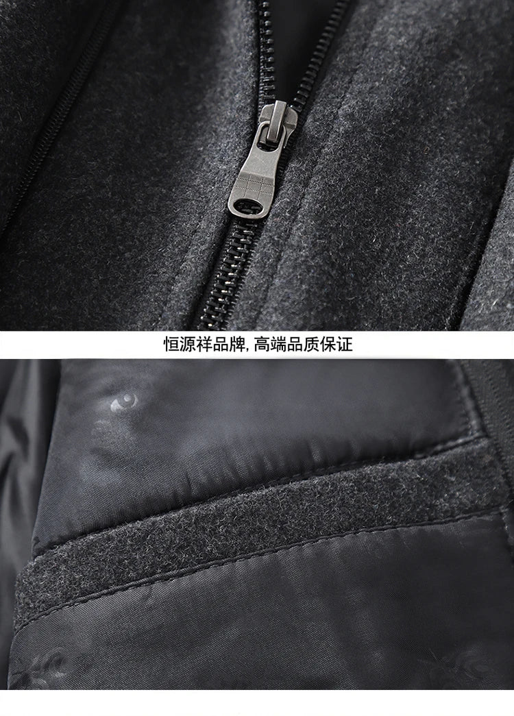 Men's Autumn Winter Fashion High-End Atmosphere Long Thickened Wool Overcoat Middle-Aged Men's Stylish Woolen Coat