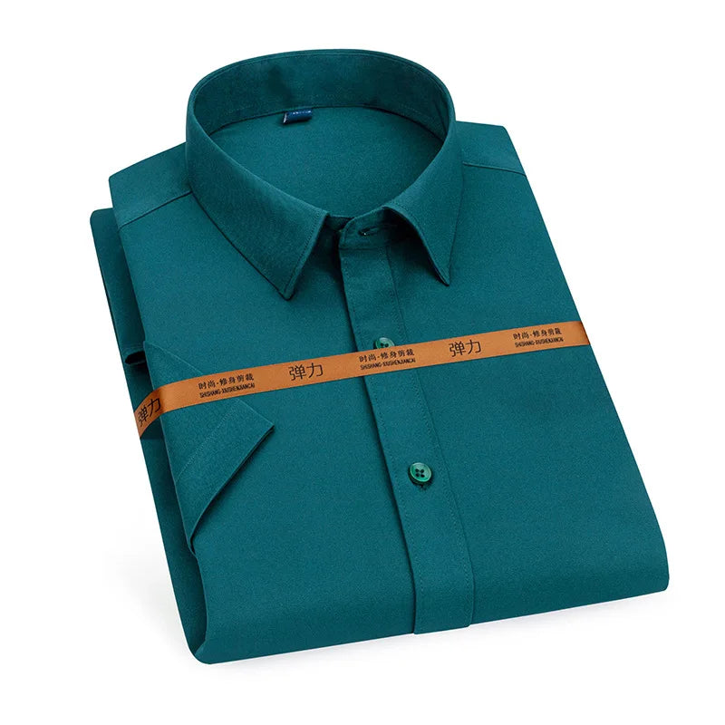 Men's short-sleeved shirt Business casual tooling solid color high-quality non-ironing slim fashion trend top shirt white shirt