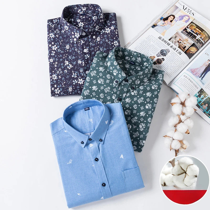 New in shirt plus size 7XL100%cotton fashion long-sleeve shirts for men casual print striped tops elegants single pocket clothes