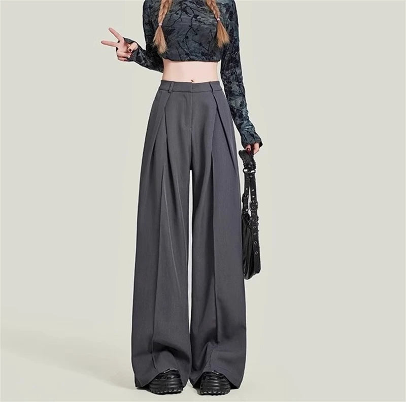 Women's Grey Baggy Suits Pants Vintage Y2k Pants Harajuku Aesthetic Office Ladies High Waist Trousers Fashion 2000s Clothes 2024