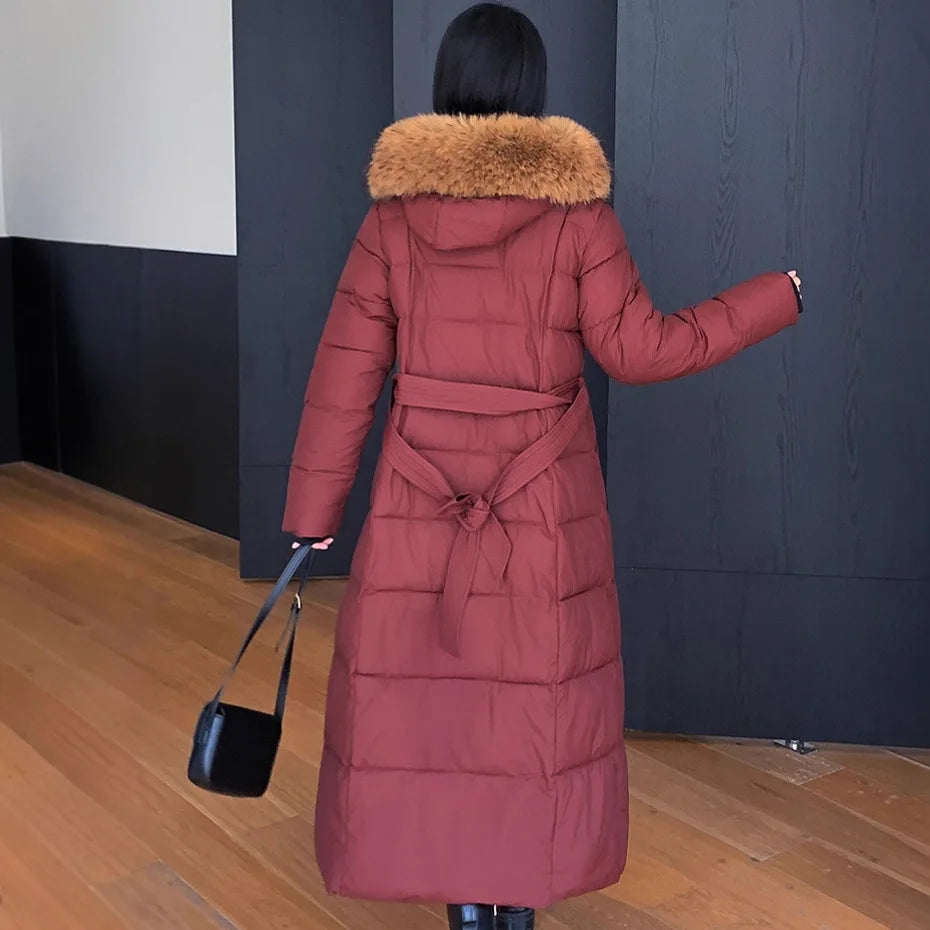 Parkas Women Long Coats Hooded Fur Collar Jackets Thick Warm Y2k Streetwear Jacket Work Coat Elegant Autumn Winter 2025