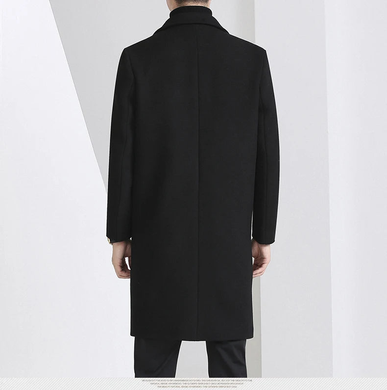 Winter Autumn Men's Timeless Woolen Overcoat Grey Navy Black Burgundy Notched Collar Design Cashmere Coat Plus Size Menswear