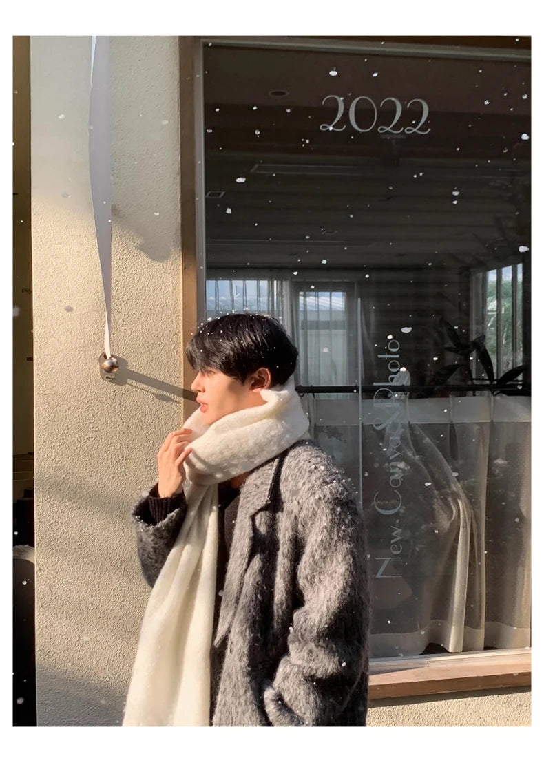 Mauroicardi Autumn Winter Oversized Long Thicken Warm Grey Woolen Coat Men Shoulder Pads Double Breasted Wool & Blends Overcoat