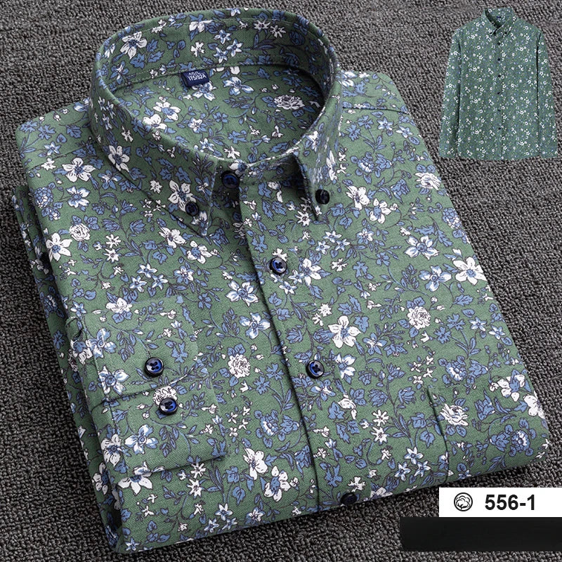 New in shirt plus size 7XL100%cotton fashion long-sleeve shirts for men casual print striped tops elegants single pocket clothes