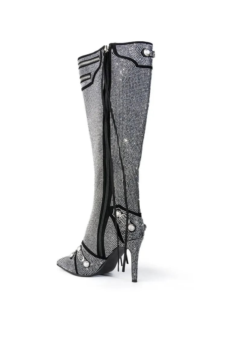 New 2024 Brand Design Knee High Boots Fashion Rivet Pointed Thin Heel Women's Boots 34-43 Fashion Hot Girls Denim Model Boots