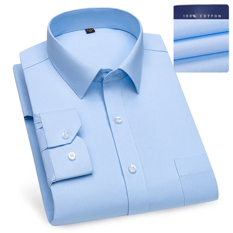8XL Formal Office Wear 100 Cotton Long Sleeve Shirt for Men Business Casual Striped Work Shirt Men Long Sleeve White Black Blue