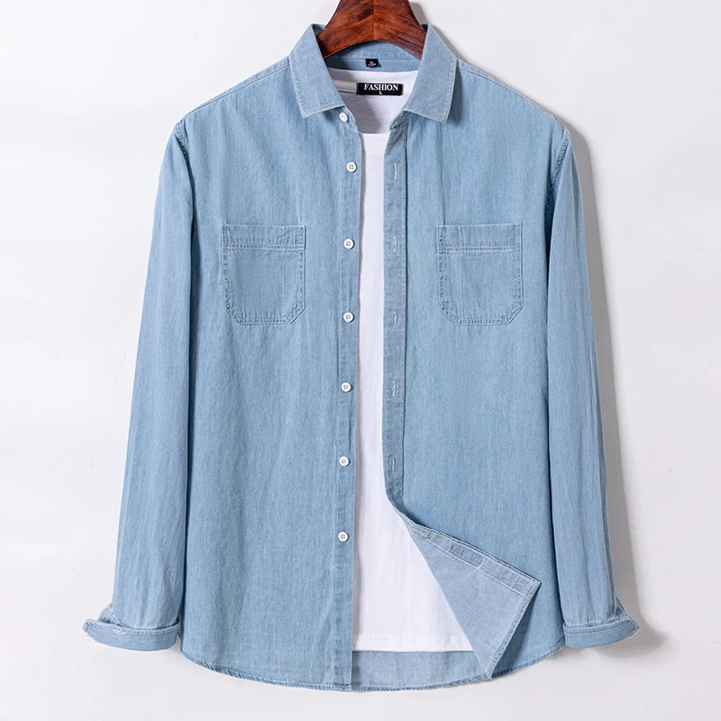 2023 Denim Pocket Design Shirt Classic 100% Cotton  Long-Sleeve  Fashion Embroider Comfortable Clothes