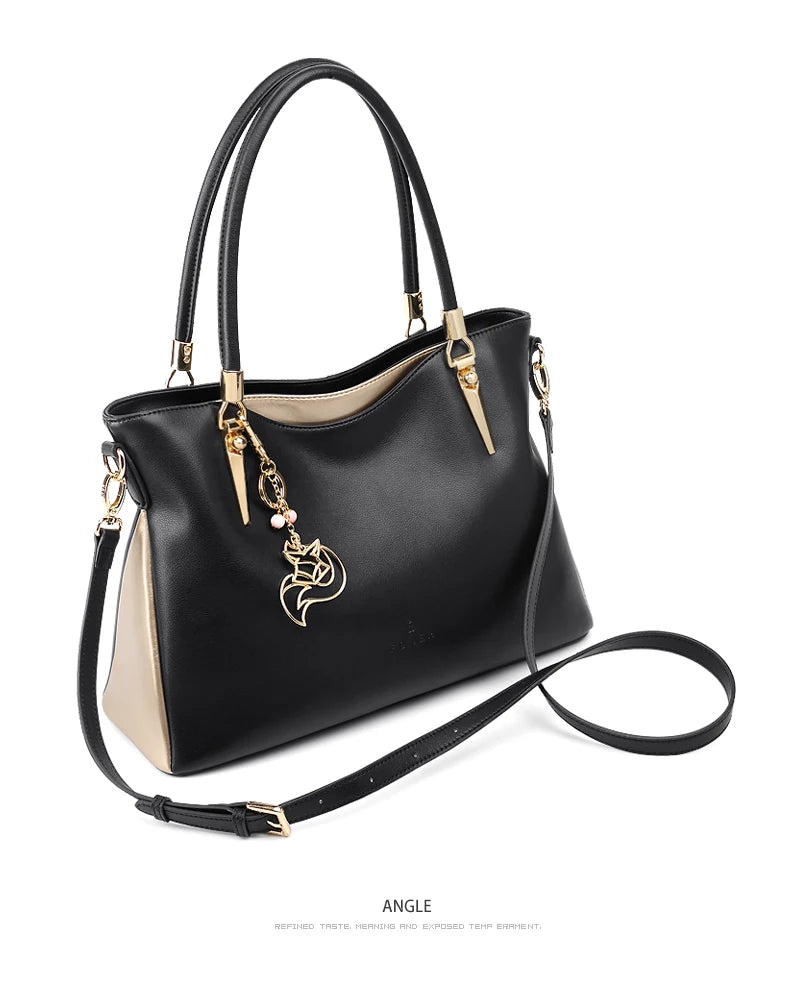 FOXER Elegant Women Shoulder Tote Bag Cowhide Fashion Luxury Design Female Handbag Purse Festival Gift for Wife,Mom