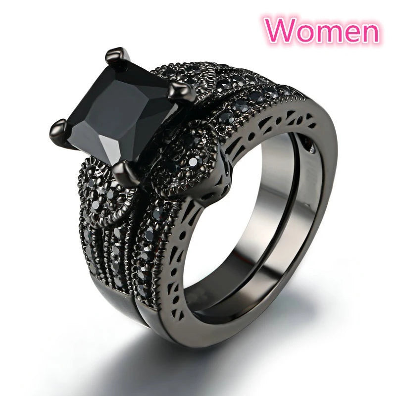 Charm Couple Rings Romantic Women Red Rhinestones Rings Set Trendy Men Stainless Steel Celtic Dragon Rings Wedding Band Jewelry