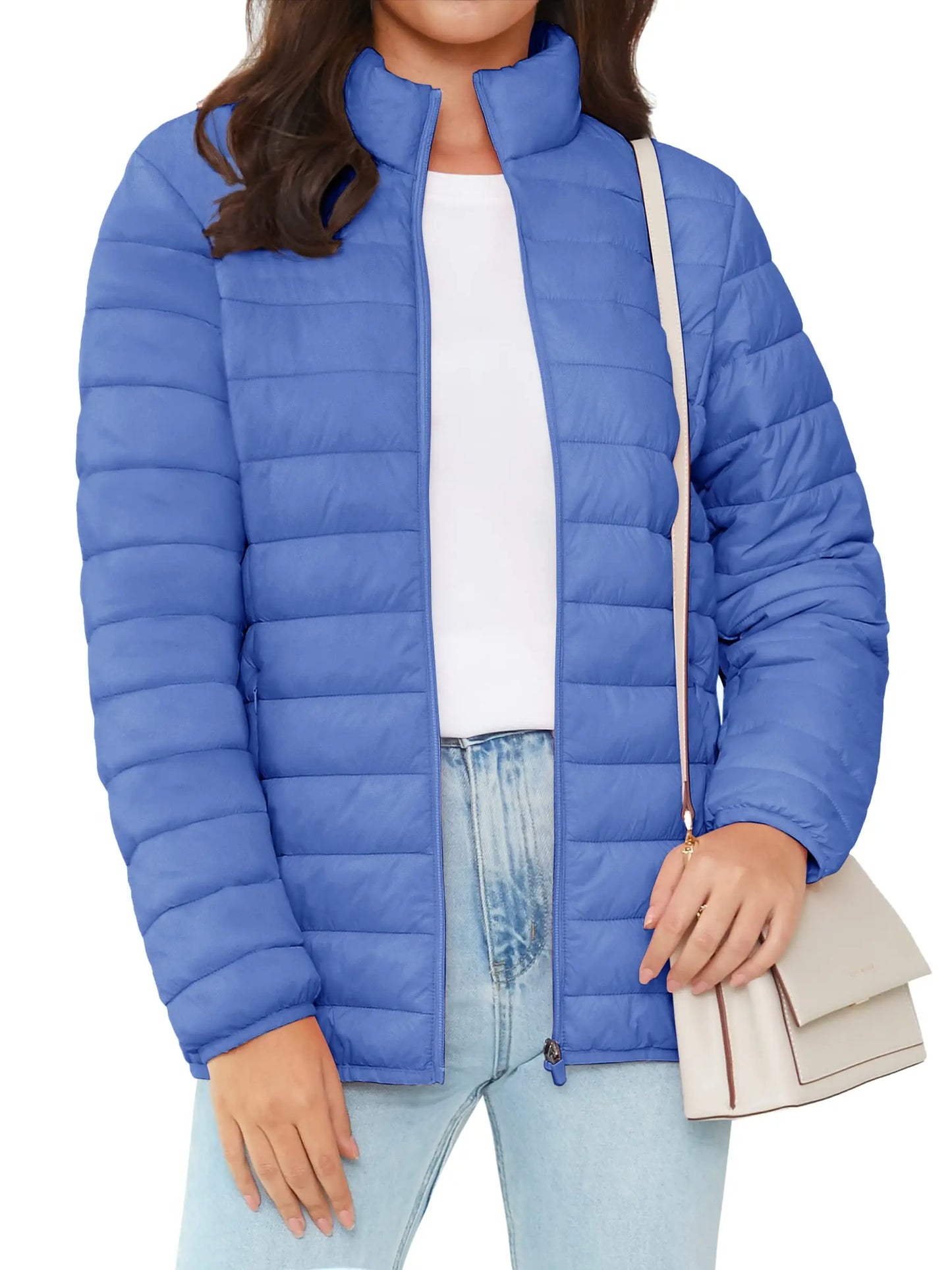 TACVASEN Full Zip Up Puffer Jacket Womens Winter Lightweight Quilted Down Warm Coats Casual Windbreaker Oversize Outwear Outdoor