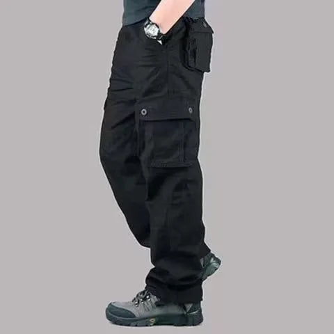 Solind Cotton Multi Flap Pockets Men's Straight Leg Cargo Pants Loose Casual Outdoor Pants Men's Work Pants For Hiking Tactical