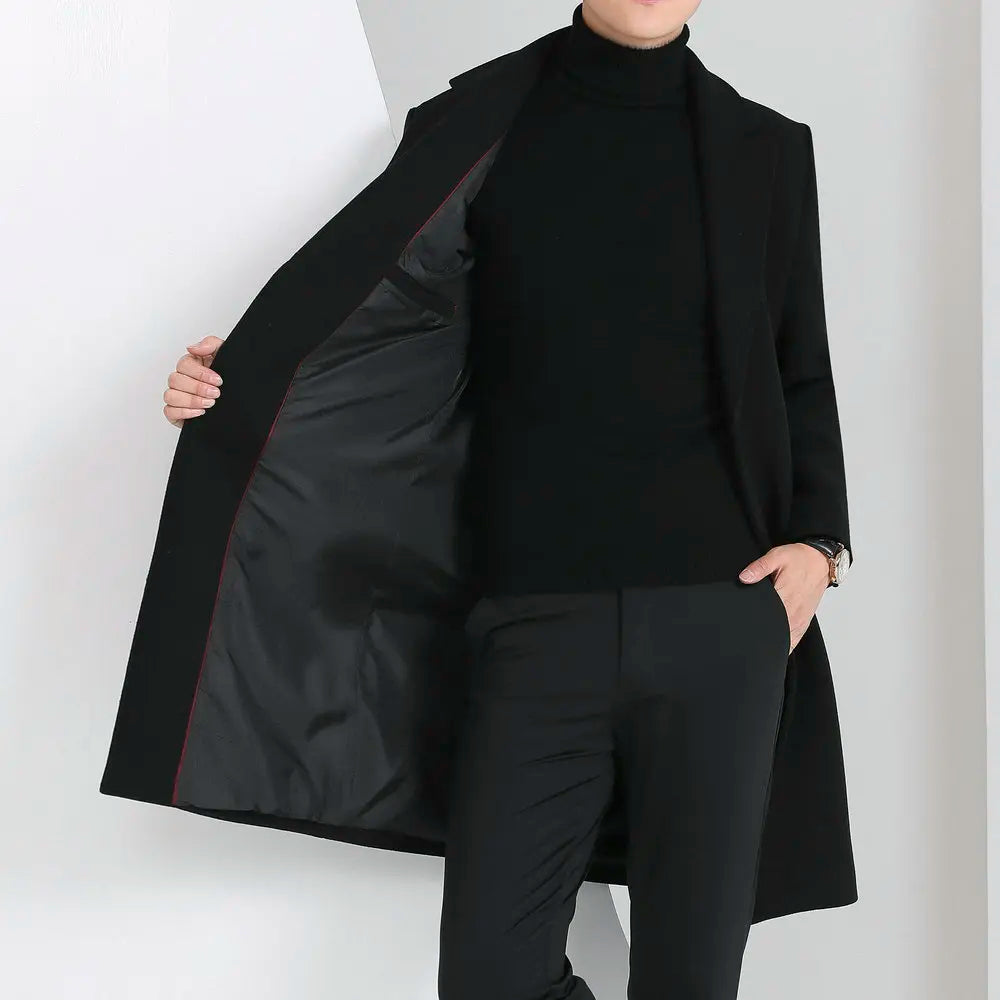 Winter Autumn Men's Timeless Woolen Overcoat Grey Navy Black Burgundy Notched Collar Design Cashmere Coat Plus Size Menswear