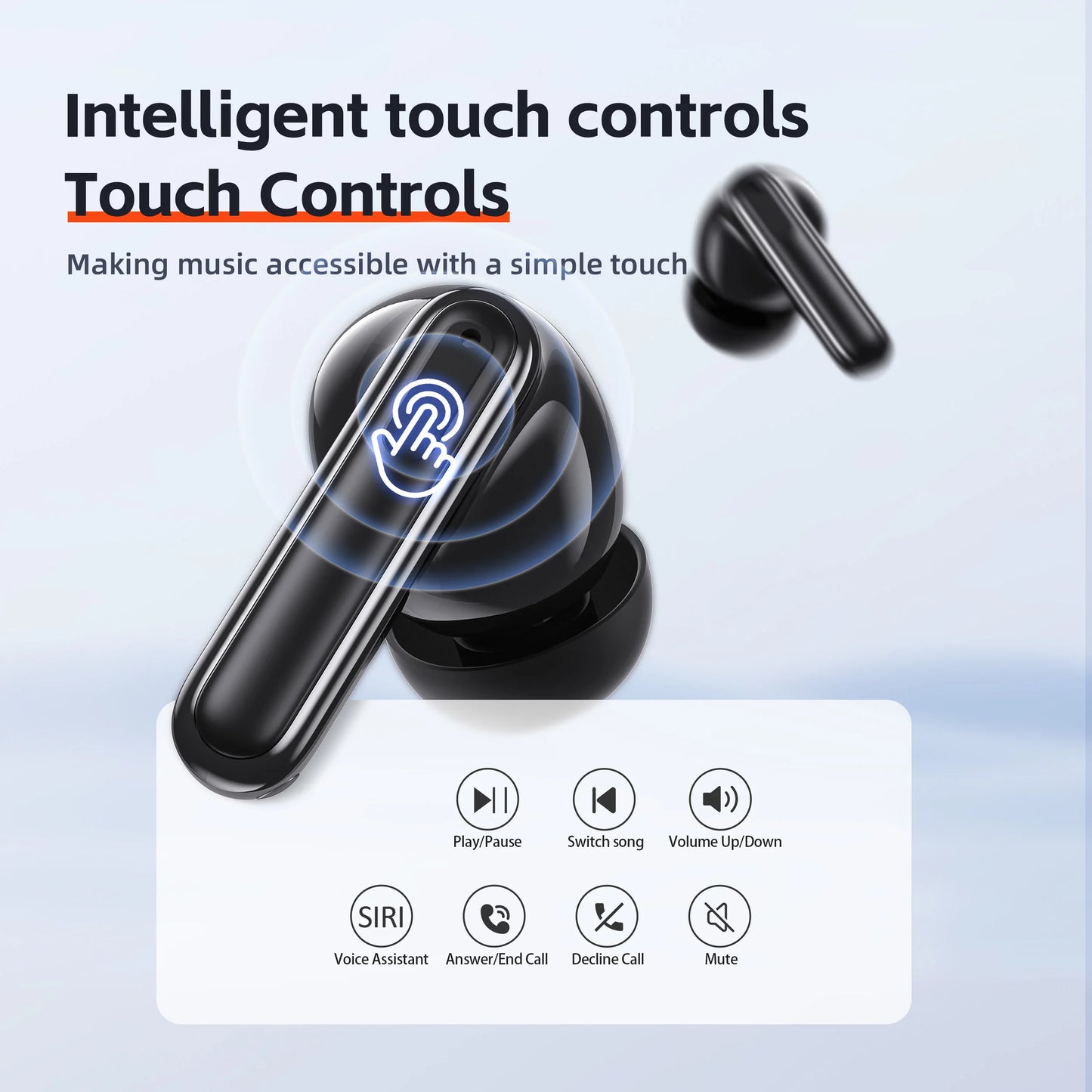QERE-E60 Wireless Headphones, TWS Bluetooth 5.3,HD Microphone,HIFI Earphones,13mm Driver,Touch control,With displ, ANC Call, New