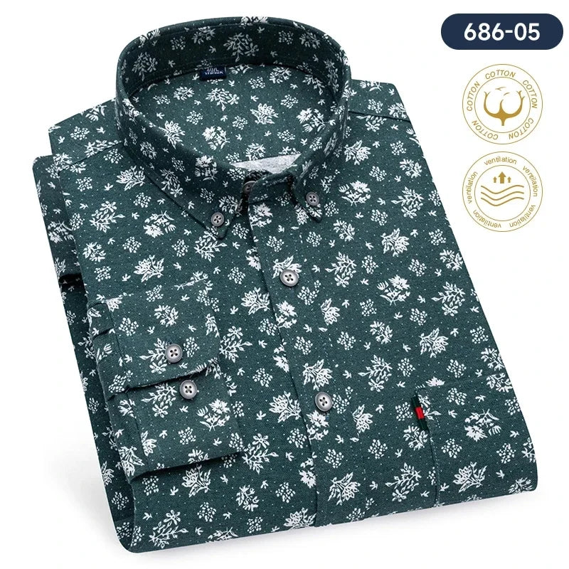 New in shirt plus size 7XL100%cotton fashion long-sleeve shirts for men casual print striped tops elegants single pocket clothes