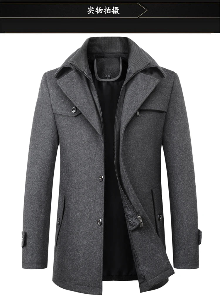 Men's Autumn Winter Fashion High-End Atmosphere Long Thickened Wool Overcoat Middle-Aged Men's Stylish Woolen Coat