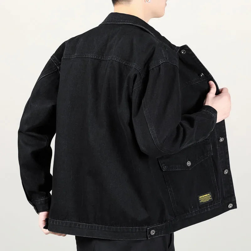Spring Autumn New Fashion Men's Casual Trendy Multi Pocket Solid Color Denim Jacket Coat Loose Amaerican Jean Jacket  Male Tops