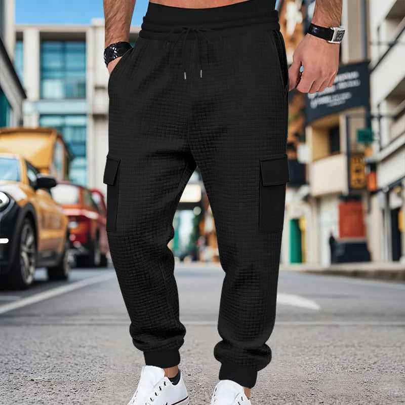 Men's Clothing  Pants Autumn Winter Fashion Casual Heavyweight Small Check Loose Jogger Sweatpants Waffles
