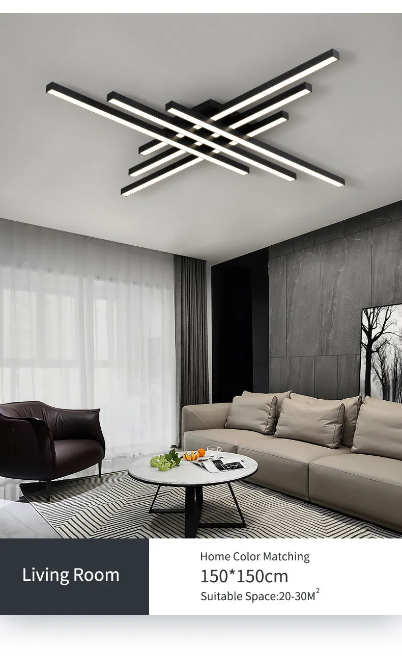 Black chandelier square bedroom lamps living room lamp led ceiling lamp Nordic minimalist creative led ceiling lamp strip lights