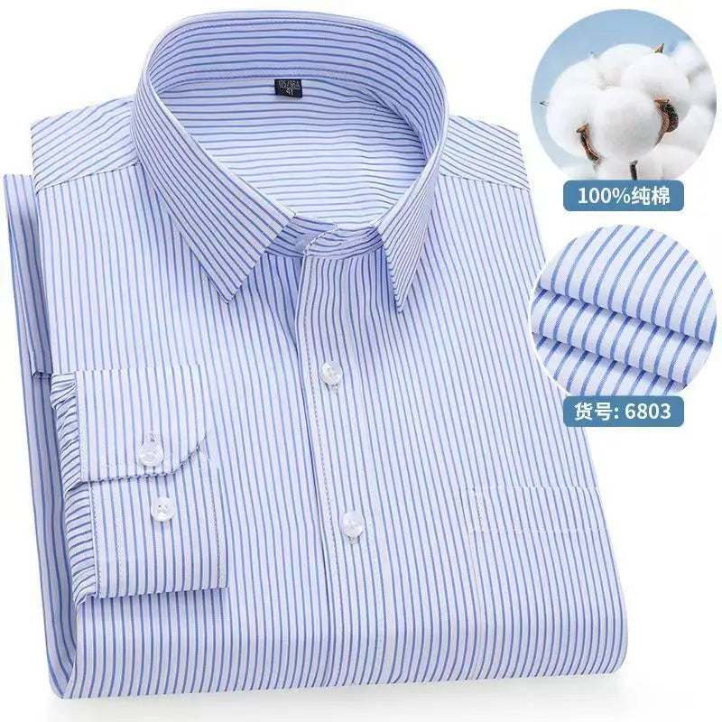 8XL Formal Office Wear 100 Cotton Long Sleeve Shirt for Men Business Casual Striped Work Shirt Men Long Sleeve White Black Blue