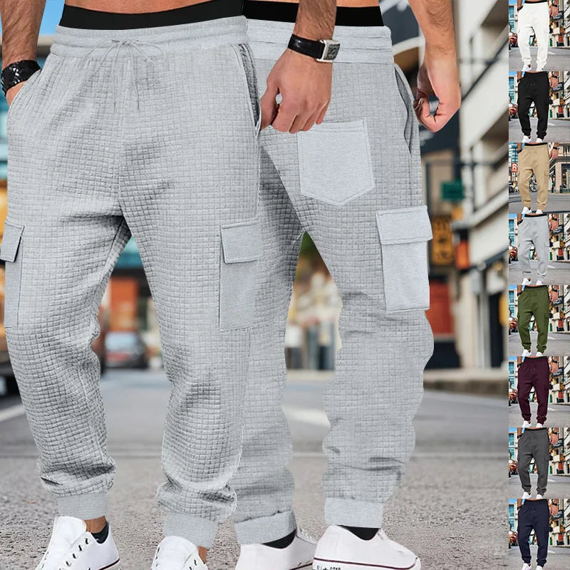 Men's Clothing  Pants Autumn Winter Fashion Casual Heavyweight Small Check Loose Jogger Sweatpants Waffles