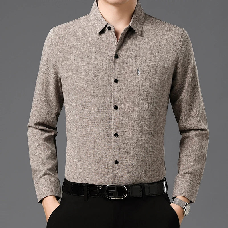 New Men's Business Casual Long Sleeved Printed Shirt with Wrinkle Resistance No Ironing Comfortable All Season Versatile Top
