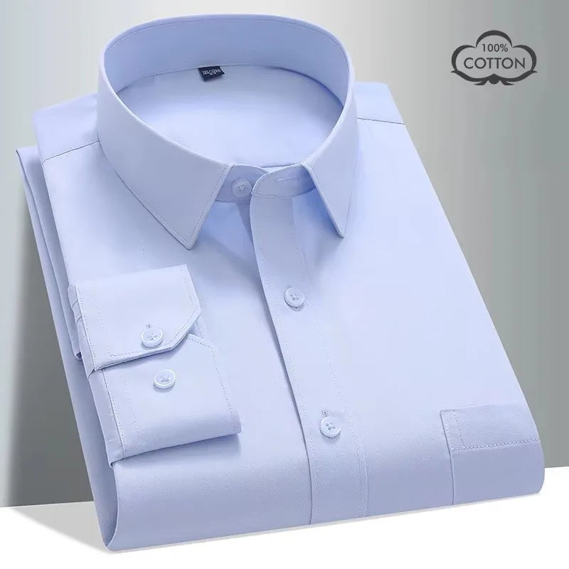 8XL Formal Office Wear 100 Cotton Long Sleeve Shirt for Men Business Casual Striped Work Shirt Men Long Sleeve White Black Blue