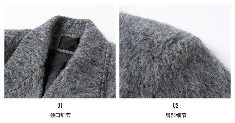 Mauroicardi Autumn Winter Oversized Long Thicken Warm Grey Woolen Coat Men Shoulder Pads Double Breasted Wool & Blends Overcoat