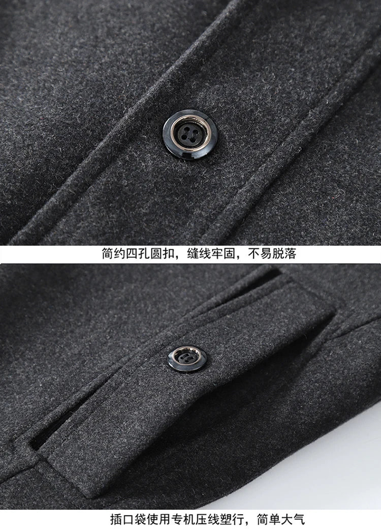 Men's Autumn Winter Fashion High-End Atmosphere Long Thickened Wool Overcoat Middle-Aged Men's Stylish Woolen Coat