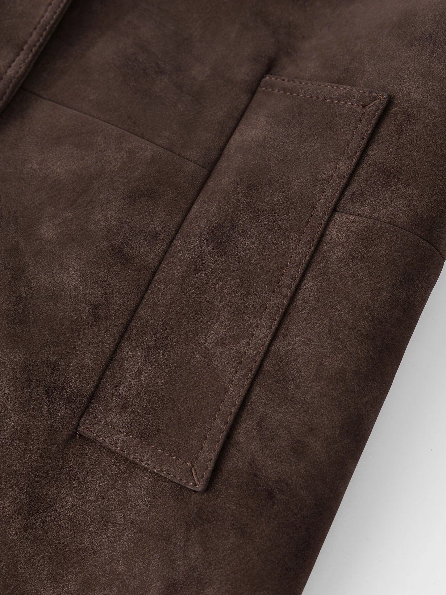 FSLE Retro Double-breasted Lapel Loose Leather Jacket for Women 2025 Winter New Casual Coffee-colored Jacket Loose Fit
