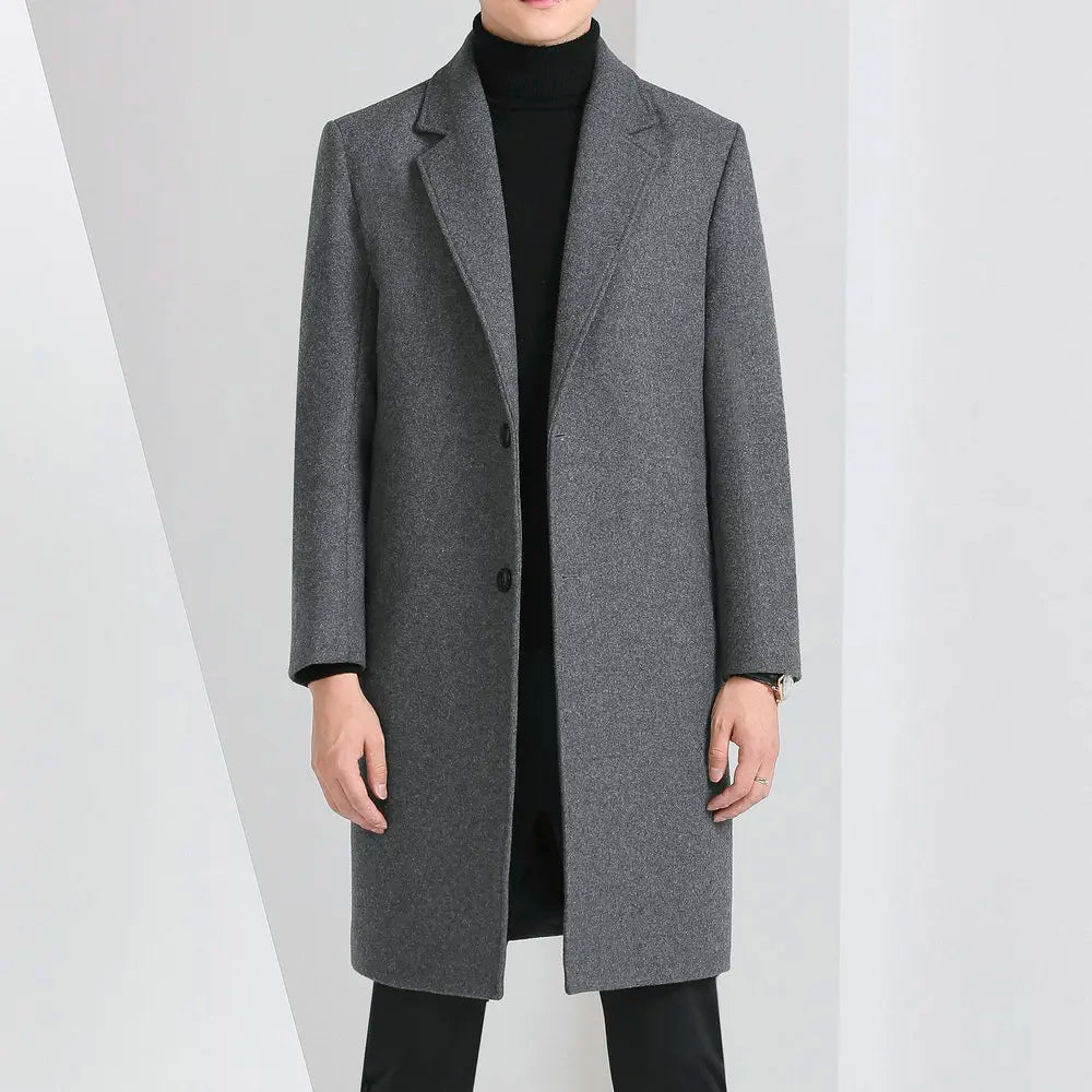 Winter Autumn Men's Timeless Woolen Overcoat Grey Navy Black Burgundy Notched Collar Design Cashmere Coat Plus Size Menswear