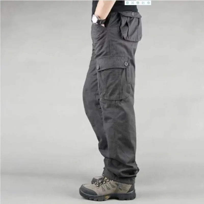 Solind Cotton Multi Flap Pockets Men's Straight Leg Cargo Pants Loose Casual Outdoor Pants Men's Work Pants For Hiking Tactical