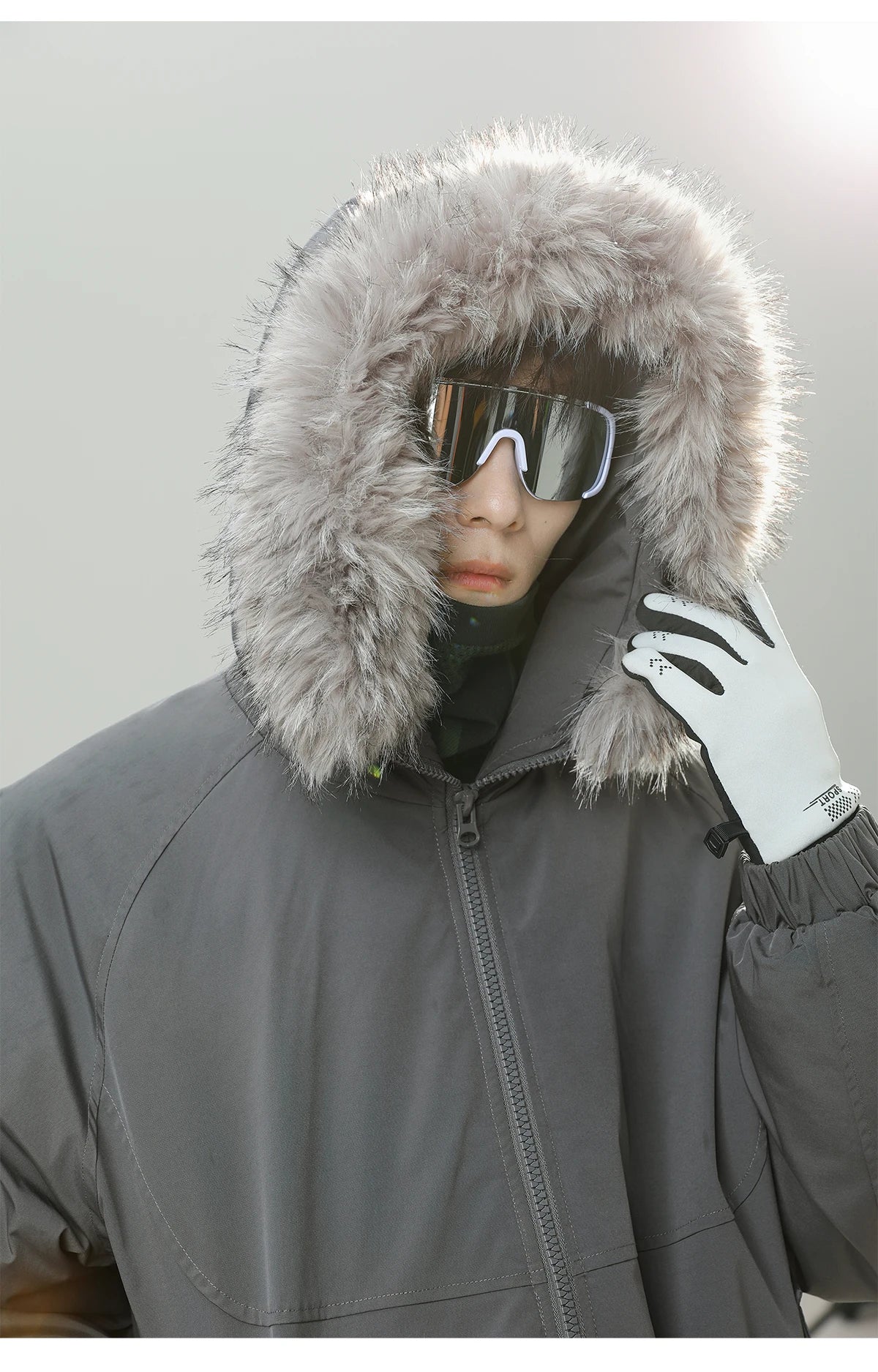 HANGRY 2025 Men's Detachable Fur Hood Parka Short Box Quilted Jacket Water-Resistant Workwear Winter Coat Thermal Insulated