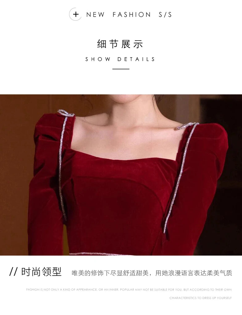 Mauroicardi Long Birthday Party Evening Soft Velvet Maxi Dresses for Women Puff Sleeve Square Neck Luxury Elegant Chic Clothing