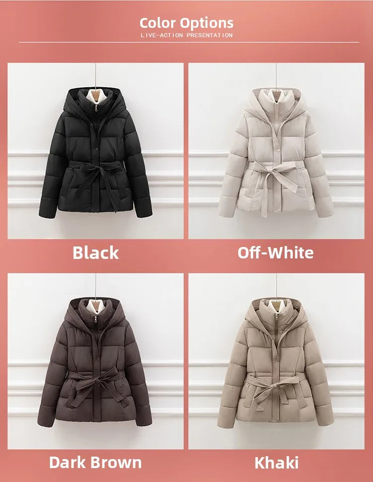 ort Padded Cotton Jaet Women Thiened Winter Coat with Hoodie Slimming Design Waist-Cinching Trendy Outerwear