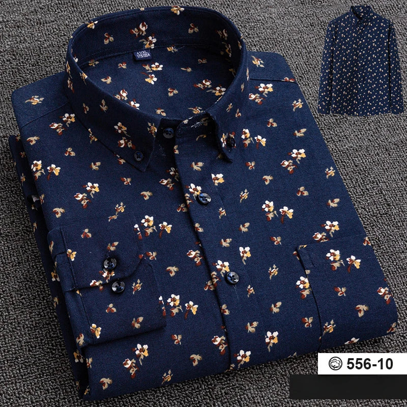New in shirt plus size 7XL100%cotton fashion long-sleeve shirts for men casual print striped tops elegants single pocket clothes