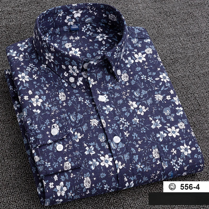 New in shirt plus size 7XL100%cotton fashion long-sleeve shirts for men casual print striped tops elegants single pocket clothes