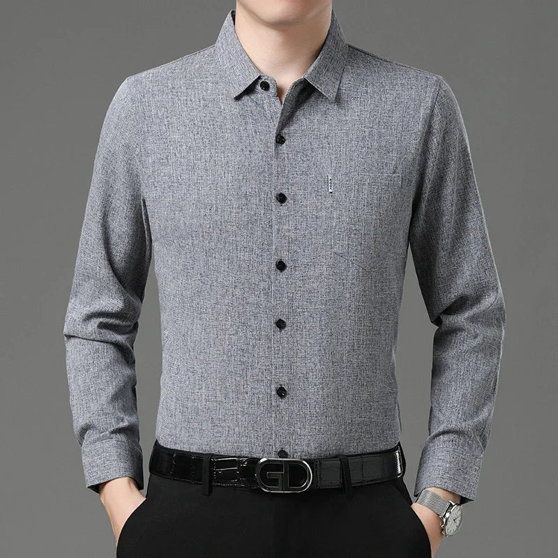 New Men's Business Casual Long Sleeved Printed Shirt with Wrinkle Resistance No Ironing Comfortable All Season Versatile Top