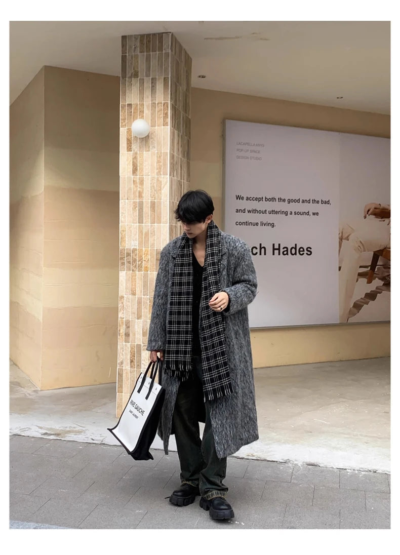 Mauroicardi Autumn Winter Oversized Long Thicken Warm Grey Woolen Coat Men Shoulder Pads Double Breasted Wool & Blends Overcoat