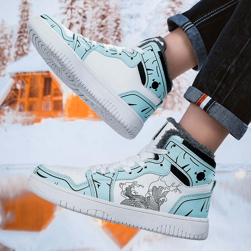 Mens Board Shoes 2025 New Winter Warm Anti Slip Thick Soled Outdoor Casual Sneakers Fashion High Top Lace Up Flat Walking Shoes
