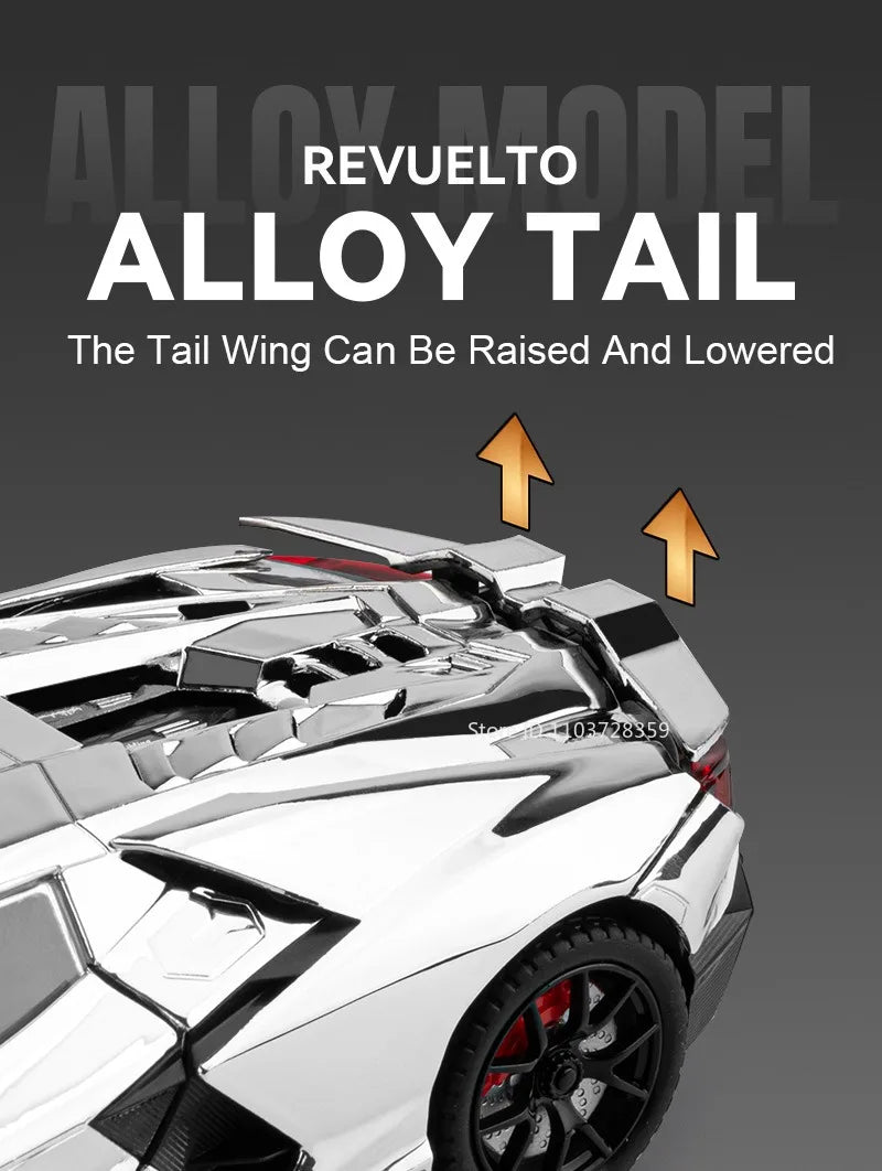 1:24 Scale REVUELTO Miniature Model Toy Sports Cars Alloy Diecast Supercars Sound Light Doors Opened Pull Back for Kids Gifts