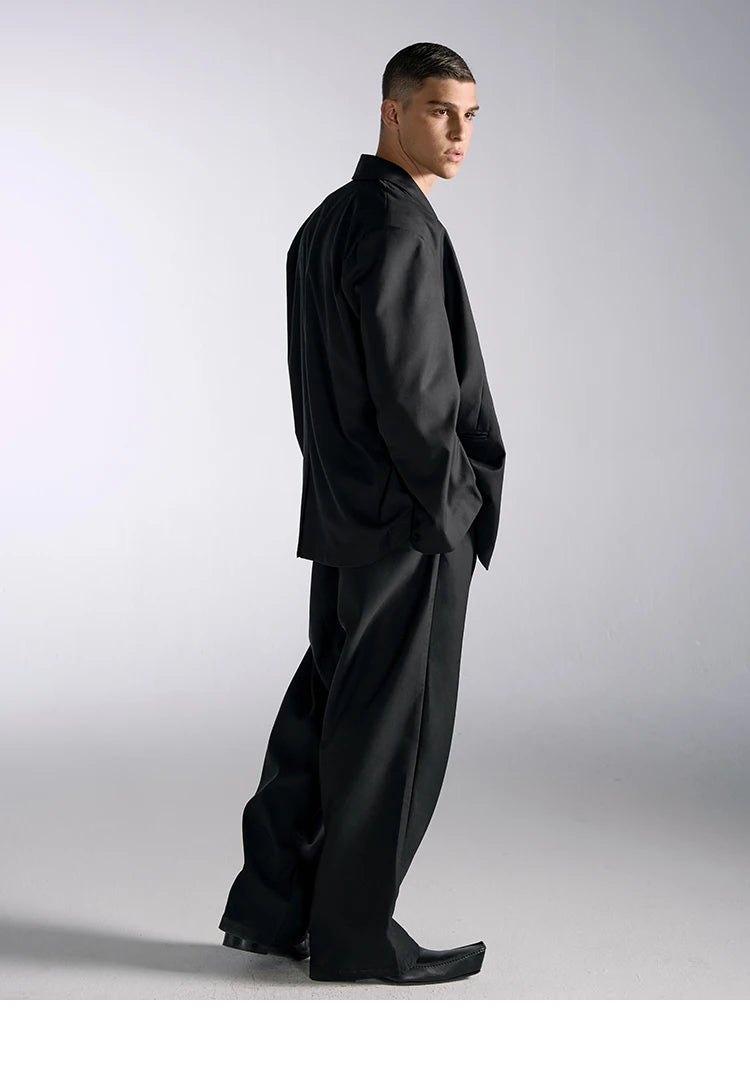 Mauroicardi Spring Autumn Long Baggy Black Wide Leg Pants Men High Waist Loose Casual Luxury Mens Designer Grey Clothes 2025