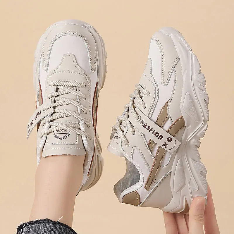 Casual Leather Sneakers for Women Autumn Winter Comfortable Walking Shoes Fashion Patchwork Thick Bottom Sports Shoes Female